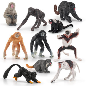 Fantarea Wild Life Jungle Animal Model Playsets 10 Pcs Mini Monkey Figurines Proboscis Monkeys Japanese Macaques Marmosets Gibbo