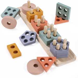 Wtust Montessori Toys For 1 2 3 Years Old Boys Girls Toddler Learning Educational Wooden Sorting Stacking Toys Shape Sorter Co