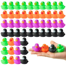 Haooryx 60Pcs Halloween Mini Rubber Duckies Bath Toys Colorful Tiny Ducks Squeak Bathtub Float Ducky For Halloween Carnival Game