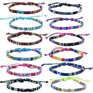 12 VSCO Bracelets for Teen Girls, VISCO Girl Braided Friendship Bracelets for Women and Men, VSCO Girl Stuff, Boho Woven Rope String Bracelets for Teens, Friendship Bracelet Pack (Set-3-Flat)