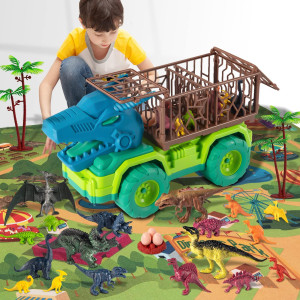 25 In 1 Dinosaur Toys Transport Truck Playset For Kids 35 Mechanical Dinosaur Vehicle Carrier Car Toys With 18 Dino Figures