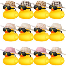 Chivao 12 Pcs Mini Rubber Ducks With Sunglasses Glasses And Hats Necklace Cruise Rubber Ducks In Bulk Valentines Day Gift Sm