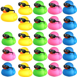 24 Pcs Mini Rubber Ducks With Sunglasses Rubber Ducks In Bulk Valentine Duck Bathtub Toys For Cruise Valentines Kids Classroom