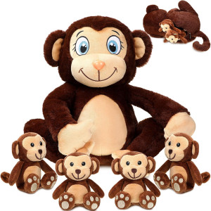 5Piece Monkey Plush Toy Set 13 Mommy With 4 Cuddly Baby Monkeys Soft Stuffed Animal Gifts For Kids