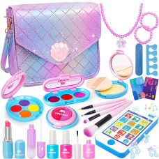 Meland Kids Makeup Kit Girl Pretend Play Makeup My First Purse Toy For Toddler Gifts With Pink Princess Purse Smartphone S