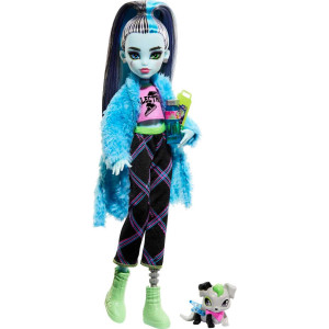 Monster High Creepover Party Doll Frankie Stein With Pet Dog Watzie Sleepover Clothes Accessories Like Pillow Furry Robe