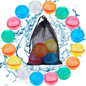 Tizikcon 16Pcs Magnetic Reusable Water Balloons Refillable Silicone Bath Pool Beach Toys For Kids Quick Fill Selfsealing Spla