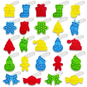 24 Pcs Christmas Mini Pop Fidget Toy Keychain Bubble Popping Toy Packs Simple Silicone Sensory Toys Relieves Stress Toys For