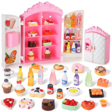 27 Pieces Dollhouse Refrigerator Mini Fridge Toy With Mini Food Set Dollhouse Kitchen Furniture Food Toys Dollhouse Miniatures K