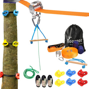 Hooroor Slackline Pulley With 52Ft Zipline Tree Climbing Holds Monkey Bar Most Accessory For Ninja Warrior Obstacle Course Fo