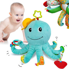 Sumobaby Infant Baby Musical Stuffed Animal Activity Soft Toys Baby Teething Toys With Multisensory Crinkle Rattle And Mirror