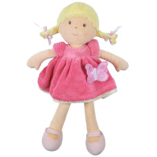 Bonikka Tikiri Toys Ria Fabric Baby Doll With Blonde Hair In Pink White Dress Ages 6 Months Up