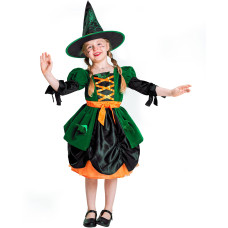 Ikali Girls Fairytale Green Witch Costume Kids Toddlers Halloween Party Dress Up Ruffled Skirt With Spider Web Witch Hat