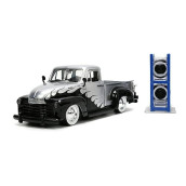 Jada Toys Just Trucks 1:24 1953 Chevy Pickup Die-Cast Car Silver/Black Flames With Tire Rack, Toys For Kids And Adults