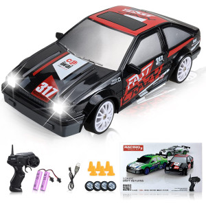 Yuan Plan Remote Control Car 124 24Ghz 4Wd Rc Drift Car Rechargeable High Speed Rc Cars With Cool Lights Two Batteries And E