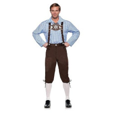 Underwraps - Brown Lederhosen- Deluxe Lederhosen Adult Halloween Costume For Men, Bavarian, Elegant Authentic Ledershosen Costume With Attached Suspender