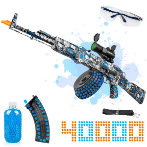 Large Akm47 Gel Cool Ball Blaster With Drum And Sight Rechargeable Gel Ball Splat Toy With 40000 Water Beads Ammo Double Shoo