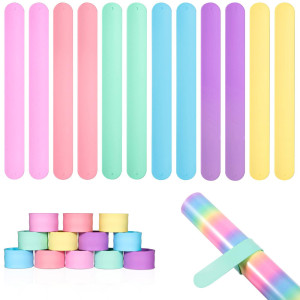 Vinyl Frog 12 Pcs Rainbow Silicone Slap Bracelets 6 Colors Slap Bracelet Wristbands Soft And Safe For School Party Diy Painting