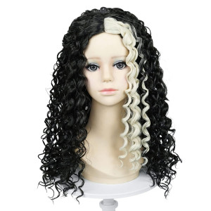 Uniquebe Long Black Curly Wig For Kids Girls Middle Part Black Blonde Highlighted Wig Heat Resistant Synthetic Hair Wig Cap F