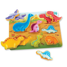 B Toys Peek Explore Dinosaurs Wooden Puzzle Chunky Puzzle For Toddlers Kids Dinosaur Puzzle Educational Developm