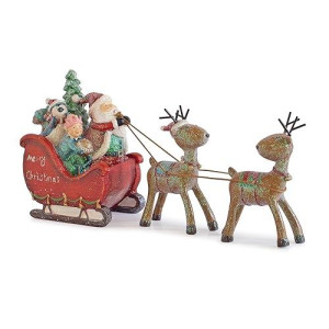 Melrose International Frosted Santa In Sleigh With Reindeer Figurine 11.25" L