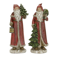 Melrose Set Of 2 Green And Red Santa Christmas Figurine 12.5"
