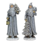 Melrose Set Of 2 Silver Santa Christmas Figurine 12.5"