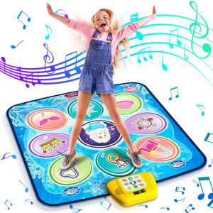 Beefunni Dance Mat For Kids Blue Frozen Themed Musical Dance Pad Dance Game Toys With Led Lights Including 5 Modes And 3 Cha