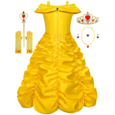 Knemmy Belle Dress Beauty And Beast Costume For Girl Belle Cosplay Princess Dress Up Clothes Halloween Yellow 2T90