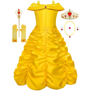 Knemmy Belle Dress Beauty And Beast Costume For Girl Belle Cosplay Princess Dress Up Clothes Halloween Yellow 2T90