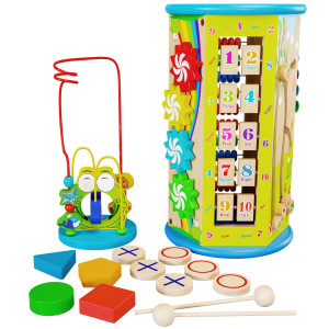 Wooden Activity Cube For Toddlers 13 With Bead Maze Birthday Gift Busy Baby Activity Cube For Babies 12 Months Standing Woo