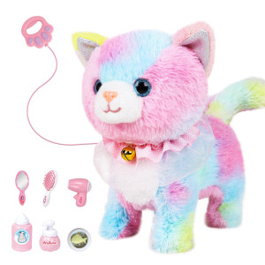 Interactive Electronic Plush Toy Walking And Barking Robot Cat Plush Cat Remote Control Kitten For Girls Colorful Cat