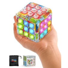 Power Your Fun Cubik Led Flashing Cube Memory Game - Electronic Handheld Game, 5 Brain Memory Games For Kids Stem Sensory Toys Brain Game Puzzle Fidget Light Up Cube Stress Relief Fidget Toy (Tie Dye)