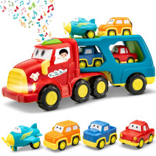 Play Friends Toy Truck With Fun Sounds And Flashing Lights 3 Pull Back Cars 1 Pull Back Airplane Toddler Gifts For Boys