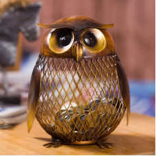 Ailgely Piggy Bank For Adults Owl Shaped Metal Coin Box Coin Money Bank Handwork Handicrafts Ornament