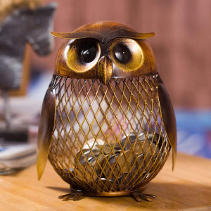 Ailgely Piggy Bank For Adults Owl Shaped Metal Coin Box Coin Money Bank Handwork Handicrafts Ornament