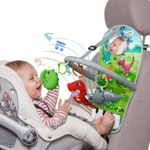 Unih Car Seat Toys For Baby Infant 6 Months And Up Pedal Piano Adjustable Carseat Toys With Music Baby Mirror And Hanging Sque