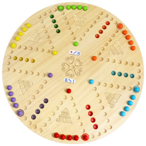 Kathfly Marble Board Game Wooden Wahoo Board Game Double Side Painted Board Game With 6 Colors 36 Marbles 6 Dice For Adults Fami