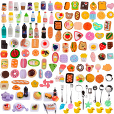 Muyizi 170 Pcs Miniature Food Mini Food Drinks Bottles Miniature Doll House Accessories Small Resin Doll Food Dollhouse Food Set