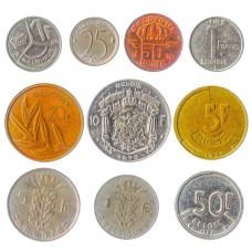 Belgium 10 Mixed Coins Centimes Francs Old Belgian Currency Before Euro 19482001