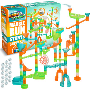 Marble Genius Marble Run Stunts Super Set 125 Pieces Total 20 Action Pieces Including 2 New Trampolines Free Online App And F