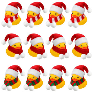 12 Pcs Christmas Mini Rubber Duckies In Bulk With Christmas Hats And Scarf Christmas Rubber Duckies Bath Toy For Christmas Party