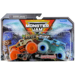 Monster Jam 2022 Earth Vs Surf Series 2Pack W Whiplash Earth Vs Grave Digger Surf