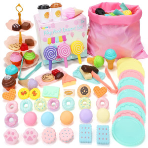 Tagitary Pretend Play Food Toys Set Ice Cream Toys Dessert Toys Play Kitchen Accessories Including Cupcakes Cookies Candy Bar