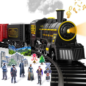 Lucky Doug Christmas Train Set Toys For Kids Electric Toy Train Set Wsmokes Light Sound Include 4 Cars And 14 Tracks Train