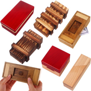 Puzzle Box 6 Pack Wooden Secret Puzzle Box With Hidden Compartment 3D Brain Teaser Magic Drawers Secret Magic Box Wooden Box Puz