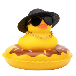 Wonuu Car Rubber Duck Yellow Duck Decoration Dashboard With Sun Hat Swim Ring Necklace Sunglasses For Car Dashboard Decorations