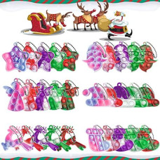 30Pcs Christmas Mini Pop Keychain Fidget Toys Mini Pop Push It Bubble Fidget Sensory Toys Fidget Relieve Anxiety Stress Hand Toy