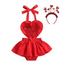 1St Valentines Day Outfit Baby Girl Cupid Costume Infant Newborn Romper Dress Toddler Love Heart Headband First Valentine