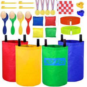 Niantime 30Pcs Outdoor Games Set Potato Sack Race Bags For Kids Easter Game Party 3 Legged Race Bands Bean Bag Toss Carnival